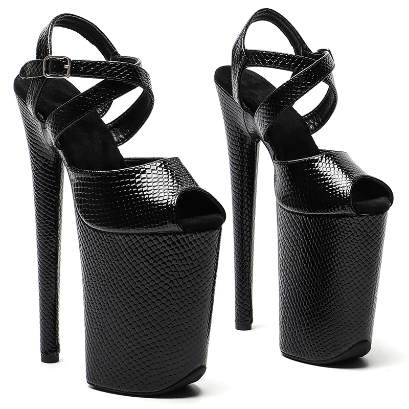 Leecabe 23CM / 9inches  Snake PU Upper   fashion  Platform High Heels Sandals Pole Dance shoes