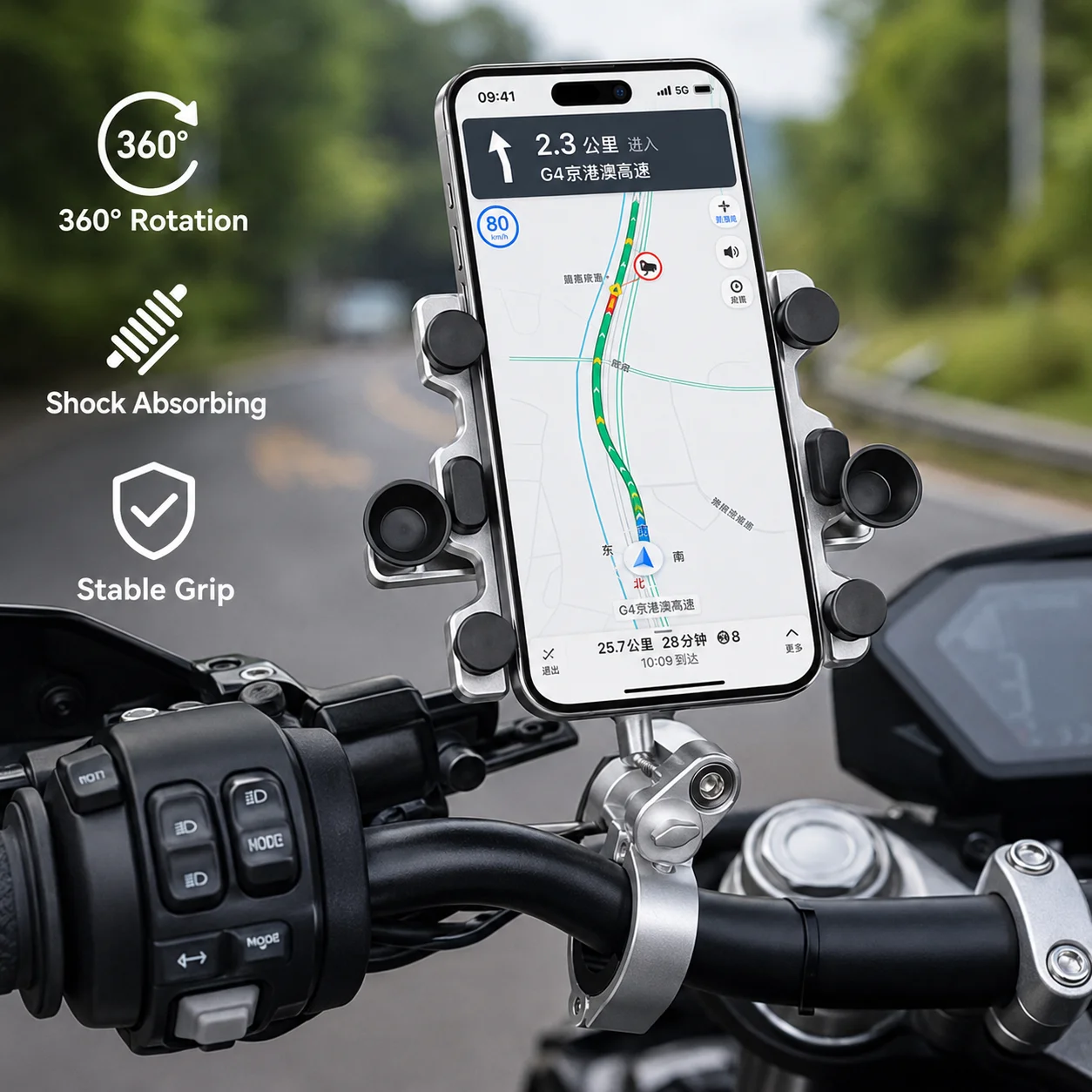 Motorcycle Phone Holder Aluminum Alloy Anti Shake 360 Rotating Handlebar Mount Bracket for Scooter Motorcycle GPS