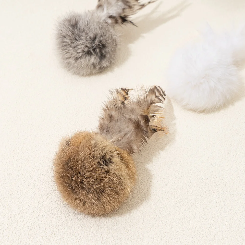 3pcs Genuine Rabbit Fur Balls for Grooming Your Pet Cat. Cat Toy for Self-amusement and Relax. Cat Feather to Entertain Your Pet