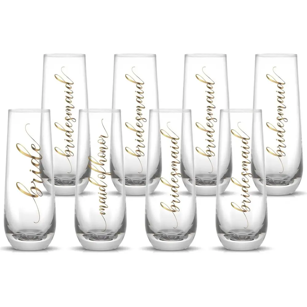 

Bridesmaid Stem Champagne Lutes Set of 8, 10oz Bride Wine Glasses or Bachelorette Party Weddings