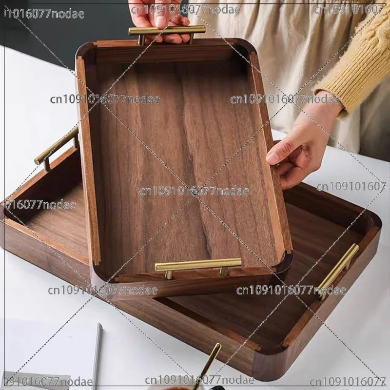 Solid Wood Tray, Black Walnut Tea Tray, Household Living Room Wooden Dinner Plate, Snacks, Dried Fruit Water Cup Storage Tray