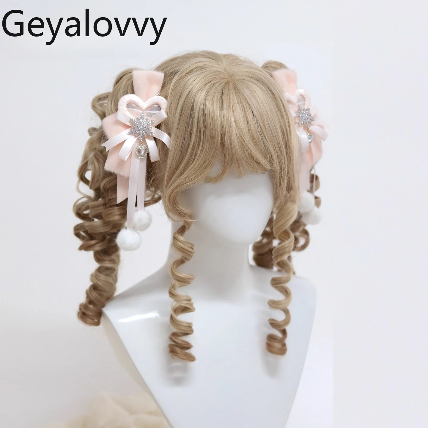 

Snowflake 3D Hair Clip Sweet Cute Style Ribbon Bow Hairball Double Ponytail Hair Accessory Original Lolita Handmade Hairpin