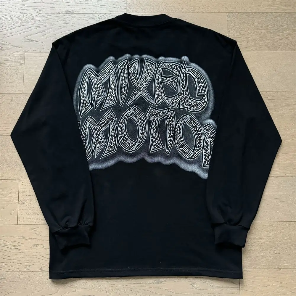 เสื้อยืดแขนยาวลาย MIXED EMOTION สำหรับผู้ชายและผู้หญิง สไตล์ไฮสตรีท พิมพ์ลายเต็มตัว ผ้าฝ้าย 100% คอกลม ฮิปฮอป ทรงโอเวอร์ไซส์