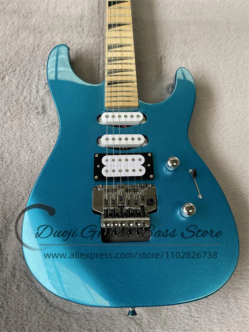 Metallic Blue Electric Guitar Jac Body Maple Fingerboard Shark Inlaid SSH Pickup Tremolo Bridge Neck Set In body support custom