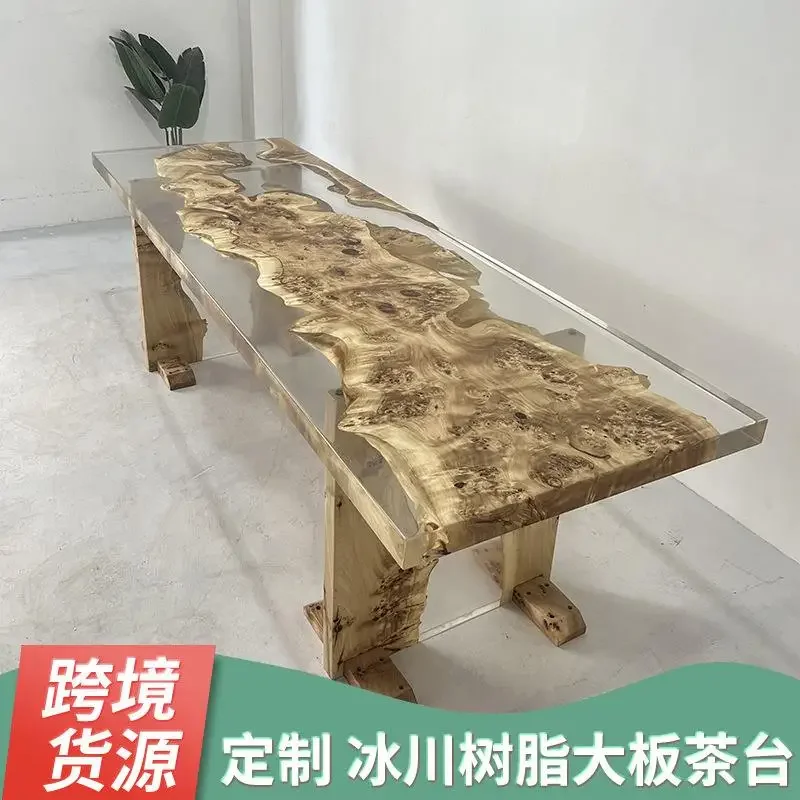 Resina epoxi, álamo, tumor, río, mesa de resina, comedor de nogal, fabricante hecho a mano