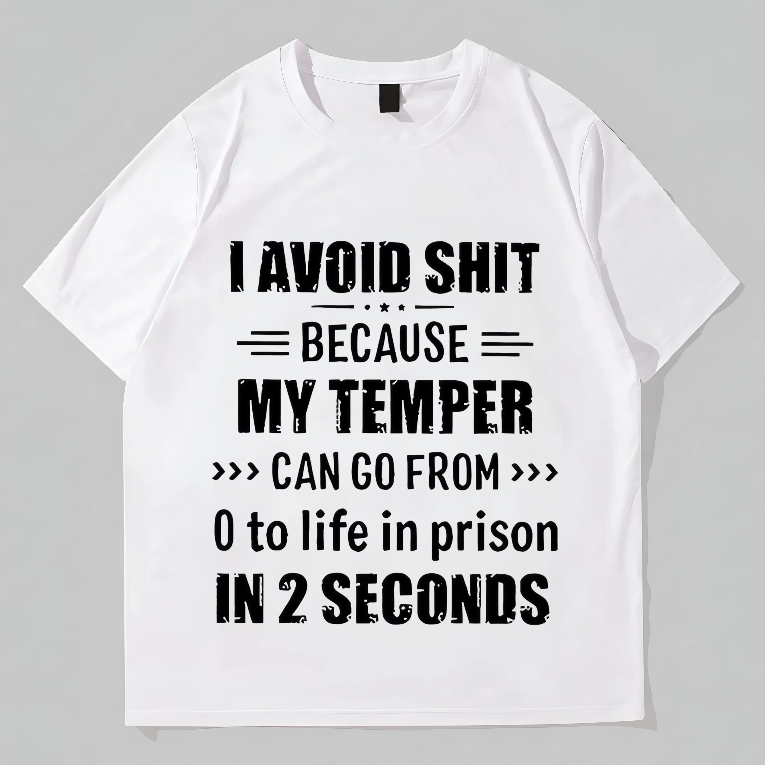 

Teevo Men's Casual T-Shirt with I Avoid Shit Because My Temper Can Go From 0 to Life in Prison in 2 Seconds Print for Daily Wear