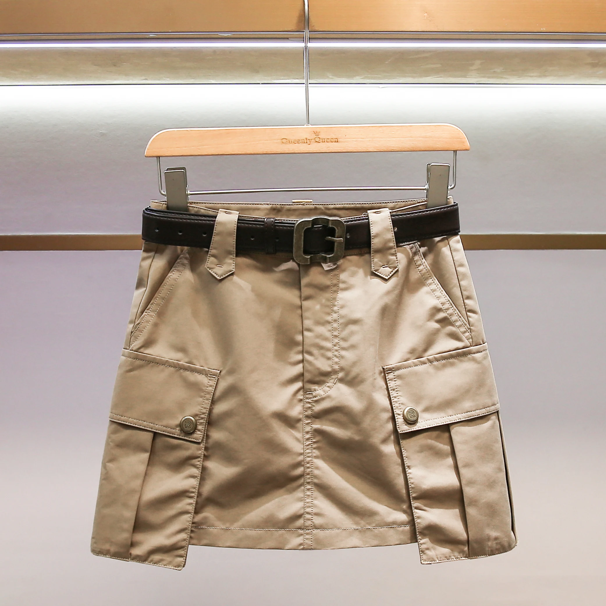 

Casual American Sle Khaki A-Line Skirt High Waist Workwear Leisure Ci Commute f-length Skirt for Young Women