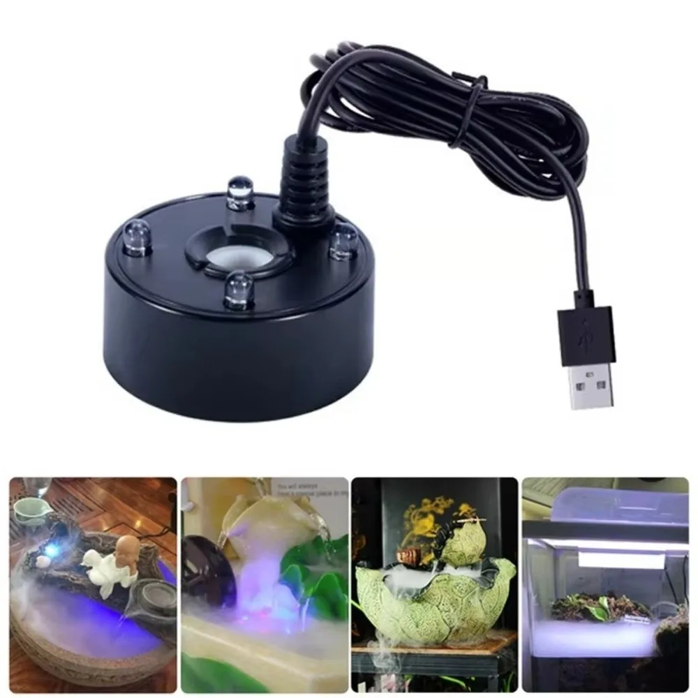 New 5V USB Mist Maker 4 LED Lights Bubble Generator Fogger Nebulizer Colorful Lights Atomizing Heads Landscape Spray Fish Tank