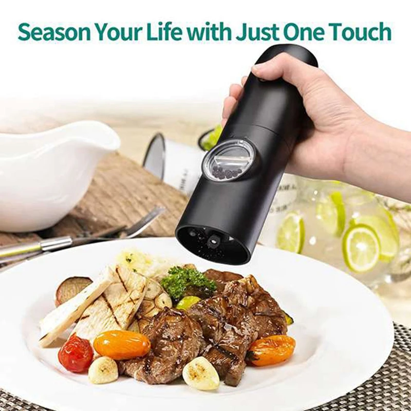 Pepper Grinder USB Rechargeable Base Refillable Spice Automatic Salt & Pepper Mills Shakers Set