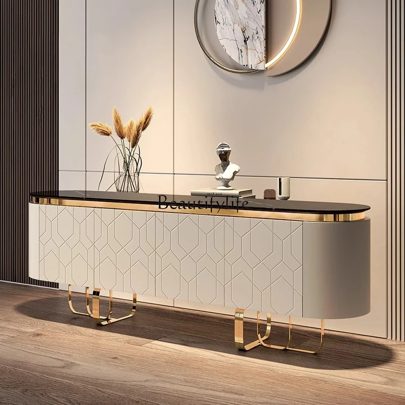 

03.American light luxury rock slab dining side cabinet, household living room storage, modern simple and high-end design cabinet