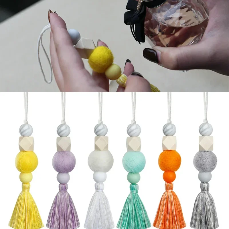 Perfume Diffuser Tassel High Quality Colorful Natural Wood Silicone Felt Beads Car Aromatherapy Pendant Auto Decoration