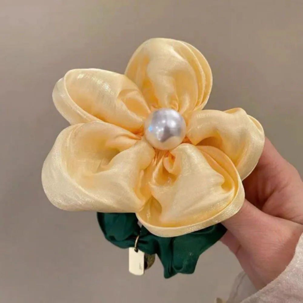 Accesorios para el cabello de moda, cuerda para el cabello con perlas y flores grandes, Anillo para el cabello de alta elasticidad, coleteros,