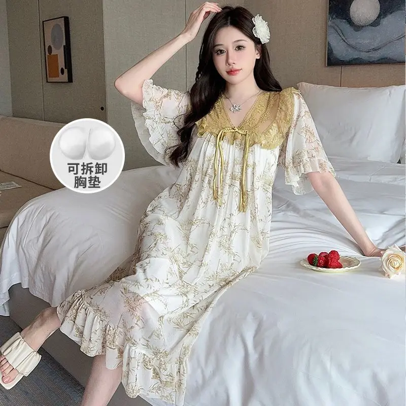 

Новая роскошная дизайнерская женская летняя тонкая ночная сорочка-пеньюар с кружевом для дома и отдыха