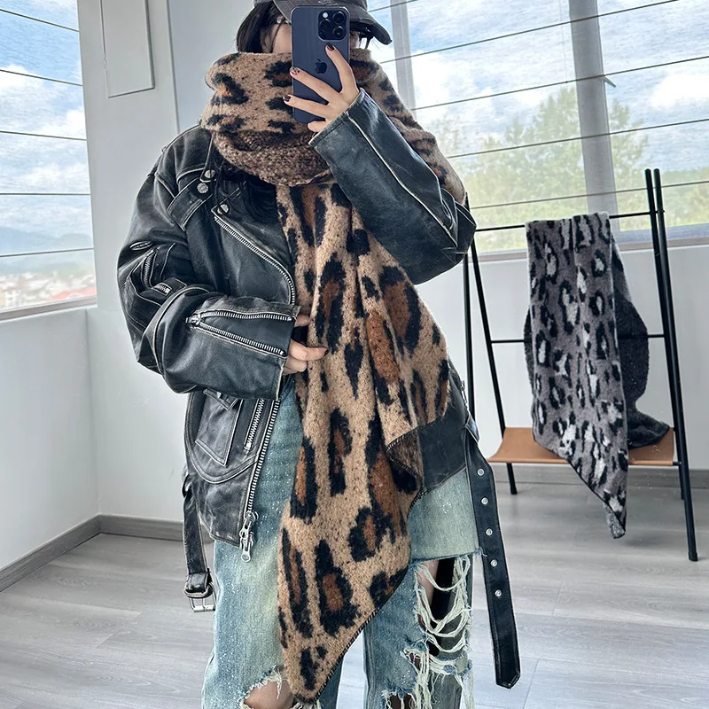 

Осенне-зимний шарф с имитацией кашемира и леопардовым принтом, женский теплый и толстый шарф в стиле ретро с леопардовым принтом и шалью с кисточками Wh3