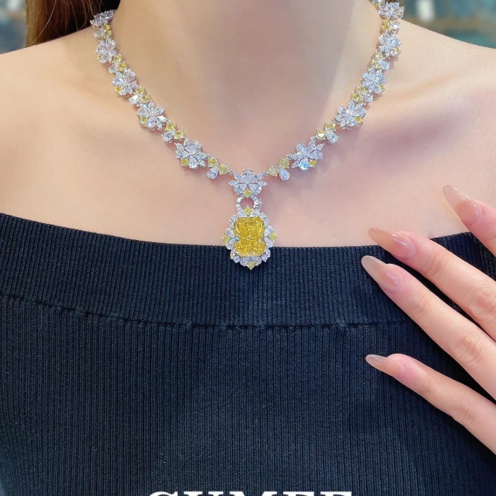 Cumee Multi Wear Vacation Artificial Yellow Diamond Synthetic High Carbon Diamond Necklace for Women . 925 Silver-plated Gold