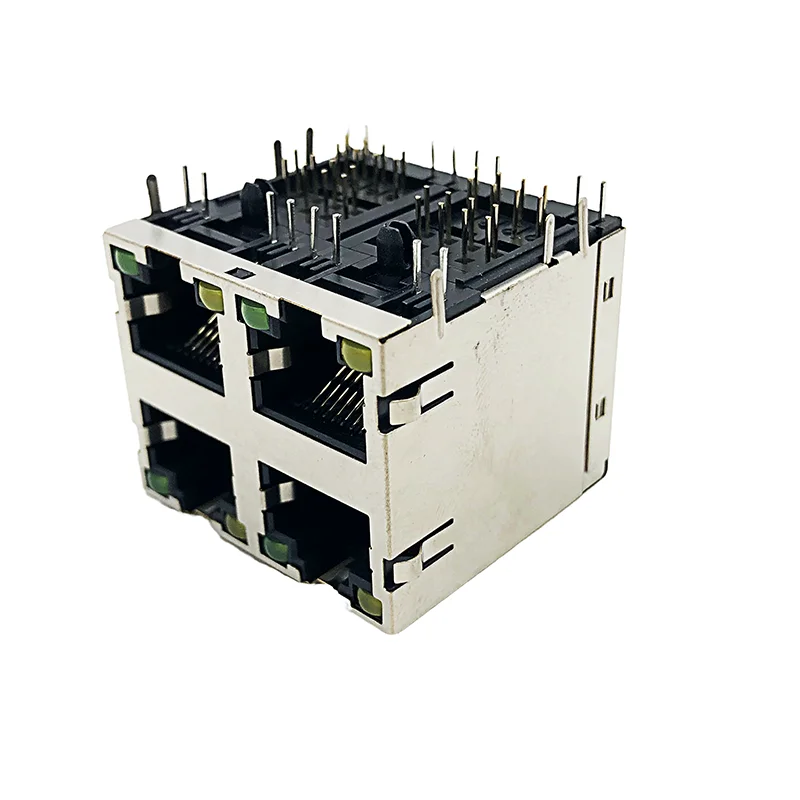 5PCS RJ45 Connector 8P8C DIP 2x2 With LED Yellow/Green Double-layer 4-port Socket Flat Pin With Shielded 5921 Network Interface