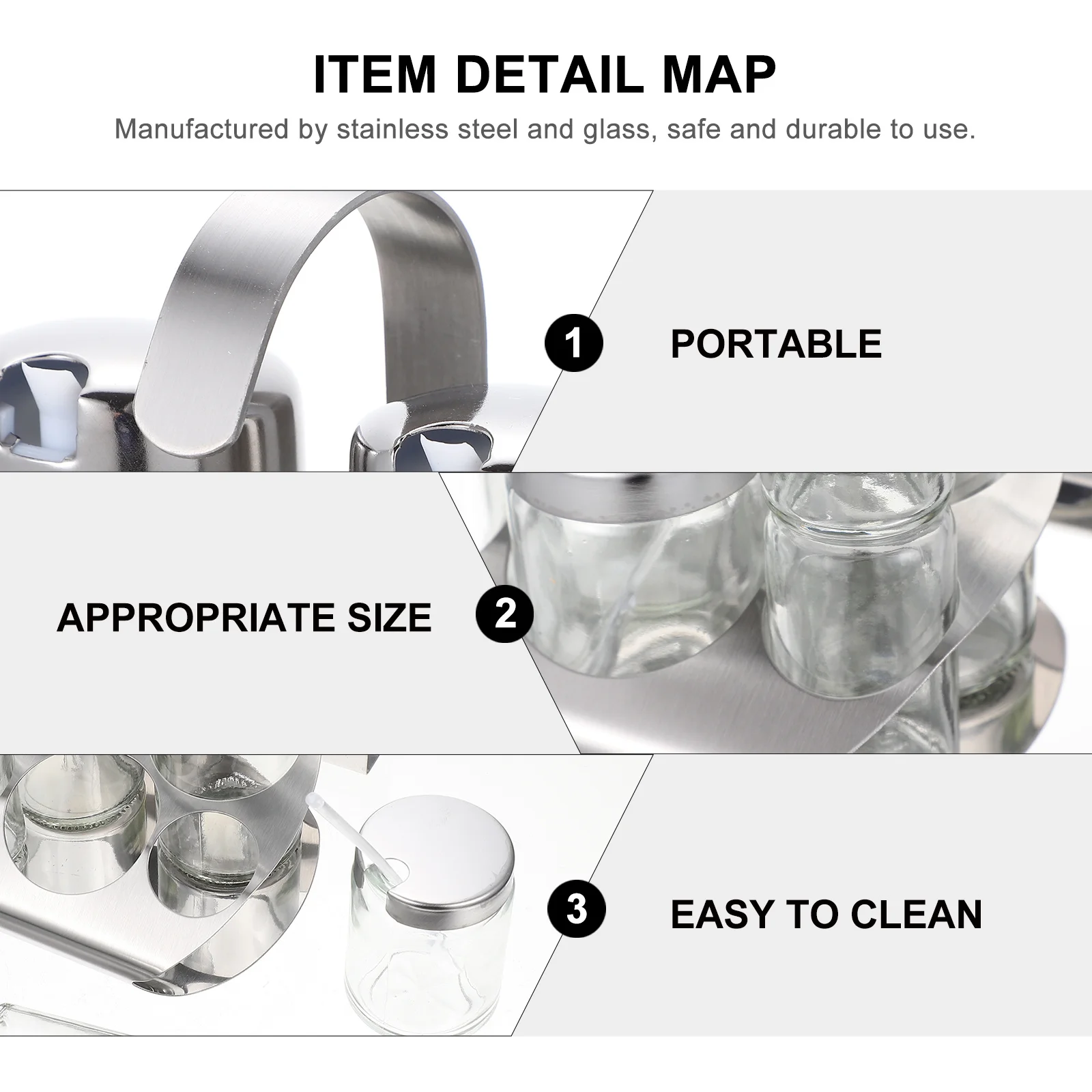 

1Set Stainless Steel Seasoning Bottle Set Glass Spice Storage Container Kitchen Organizer for Salt Sugar Curry Pepper