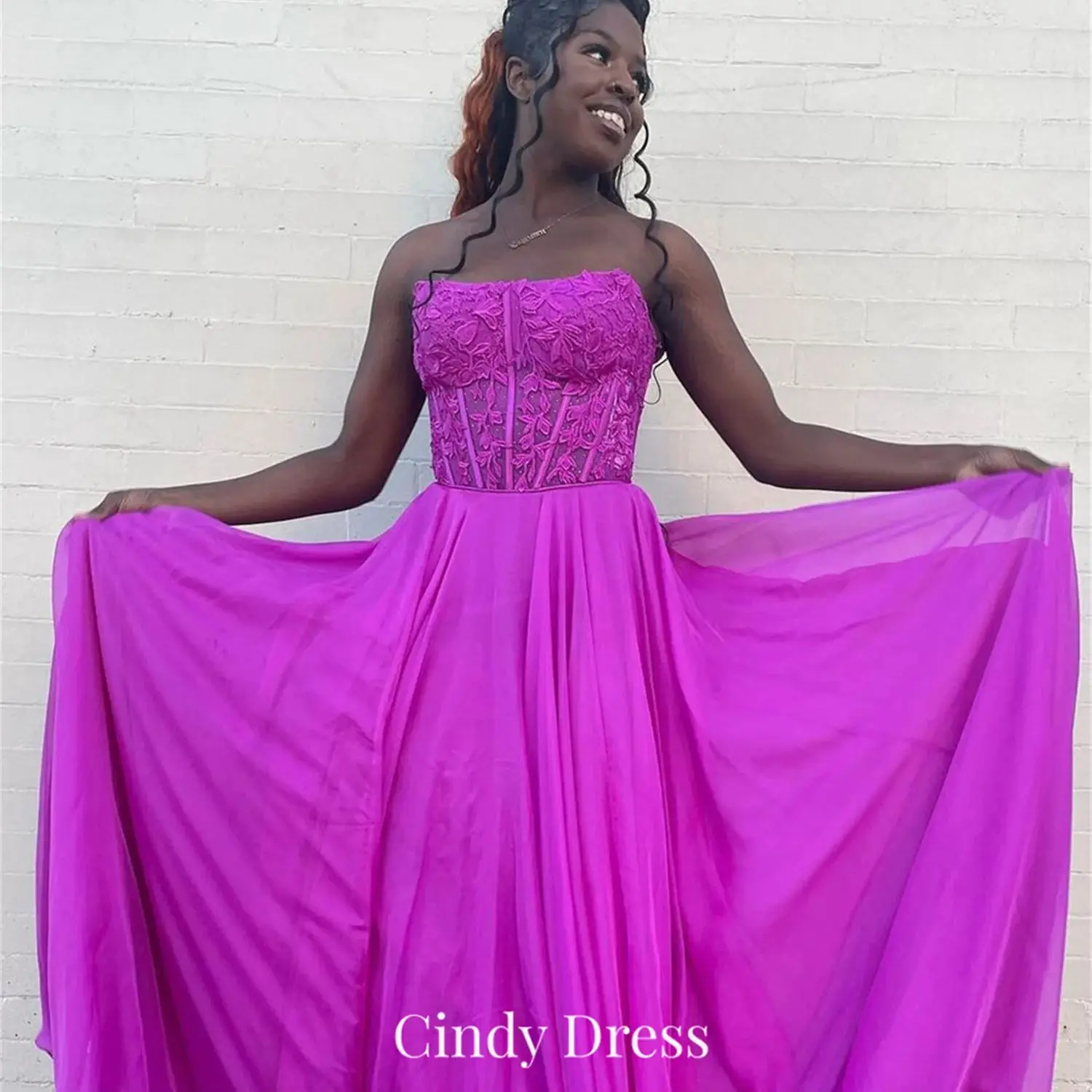 

Cindy Purple Appliqué Chiffon A-line Lace Female Dress Long Elegant Party Dresses for Women 2023 Women's Evening Gala Graduation