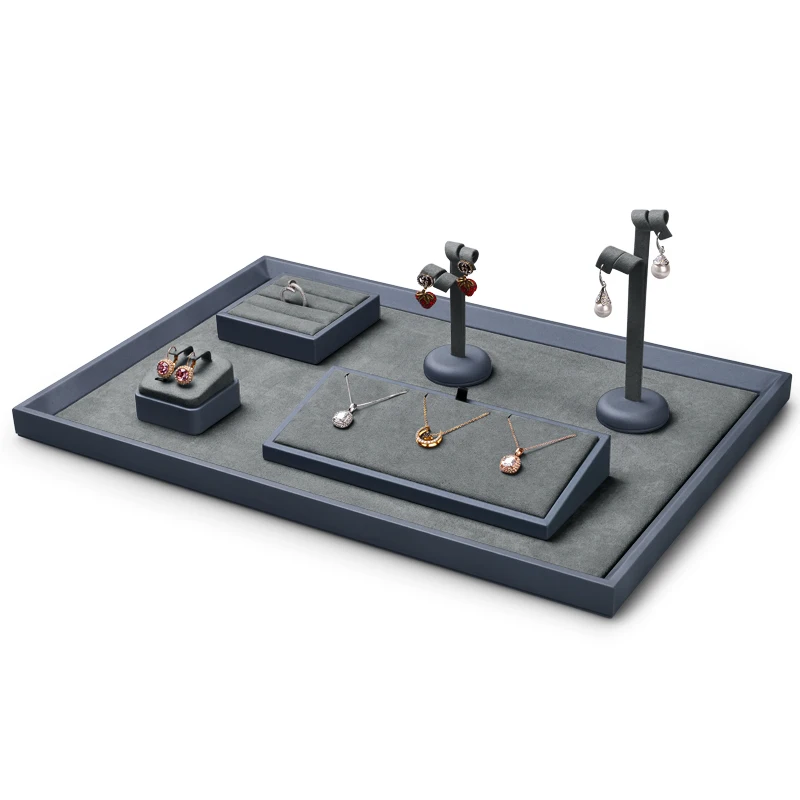 Oirlv Luxury PU Leather Jewelry Display Holder with Microfiber Jewelry Display Shops Props Counter Exhibited Tray for Necklace