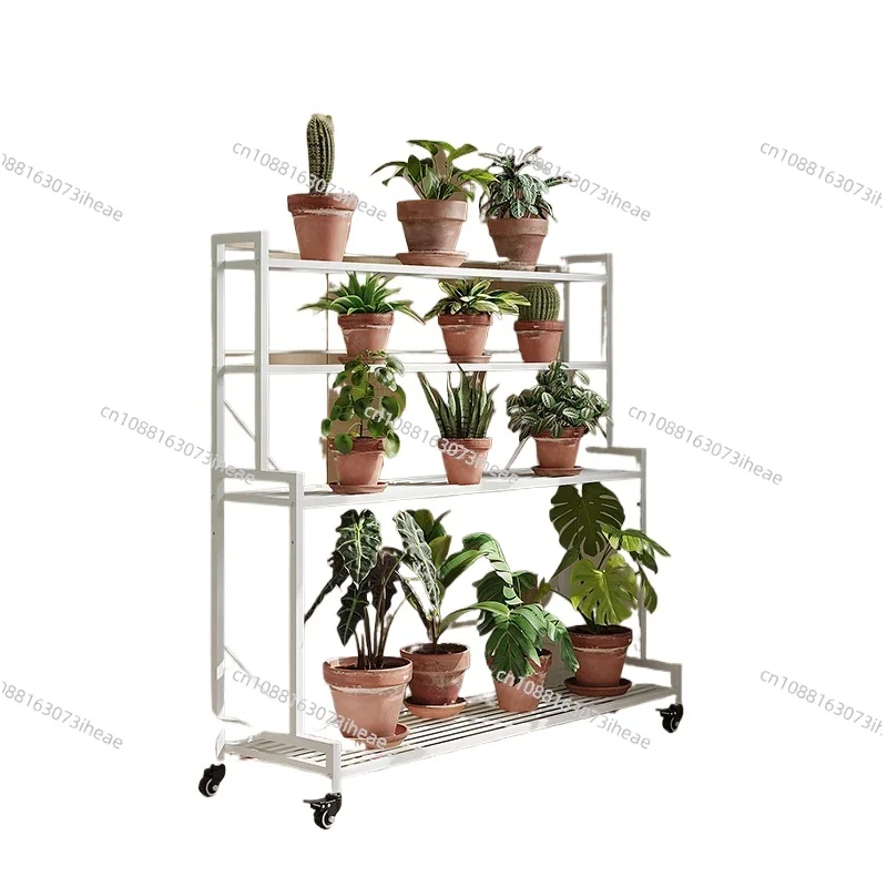 Stepped flower stand Wrought iron mobile pulley Multi-layer succulent flower stand Living room floor rack Balcony rack
