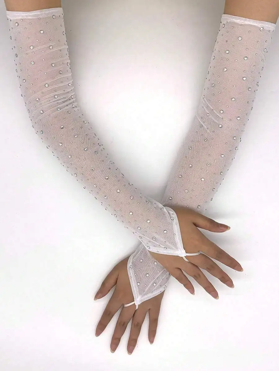 

New Fashion Wedding Holiday Sheer Mesh Fingerless Long Gloves Lightweight Breathable
