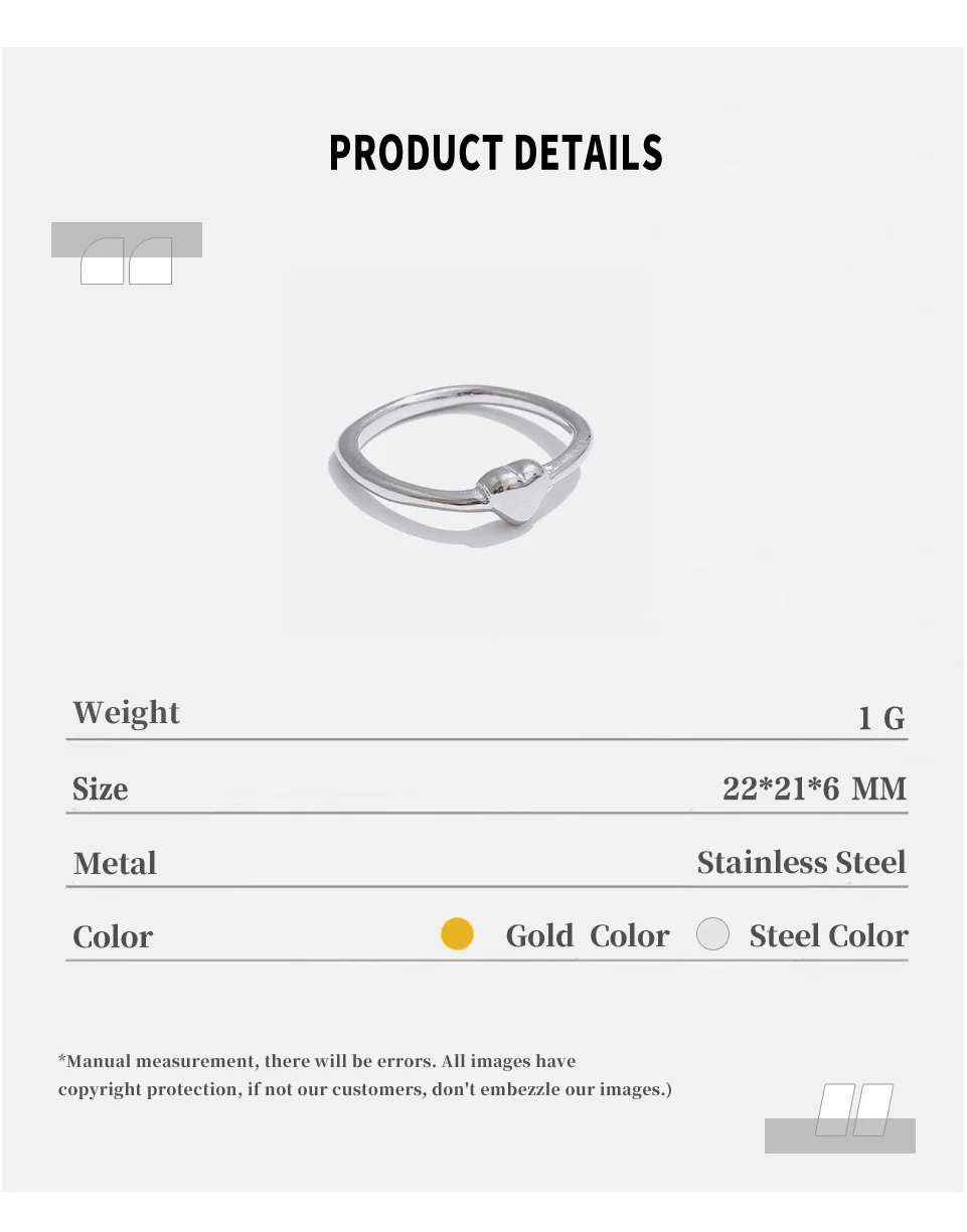 NiNice Stainless Steel Ring Simple Heart-shaped Romantic Sweet Design Sense Fashionable Waterproof Selection Jewelry Gift Wholes