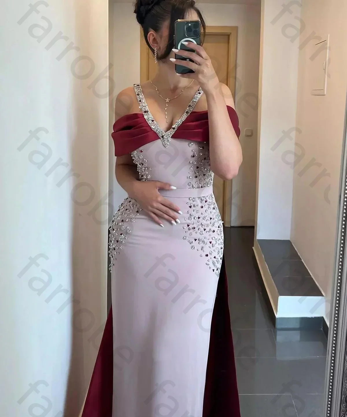 Customized V-neck Celebrity Formal Evening Dresses Sweetheart Birthday Homecoming Grace  Cloak Mermaid Prom Party Gown for Women
