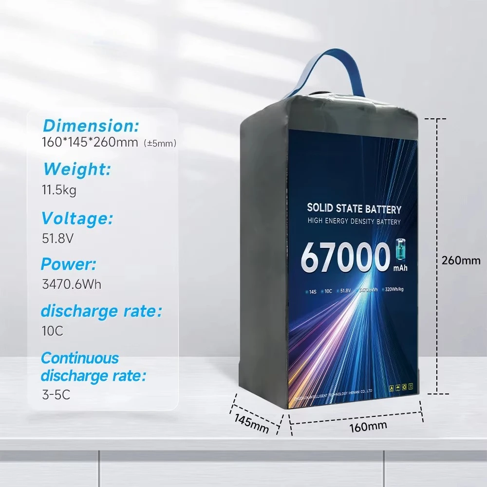 

High Capacity Energy 6S 12S 14S 18S 24S 67000mah Solid State Lithium Pack Battery 10c Battery for UAVs Drones