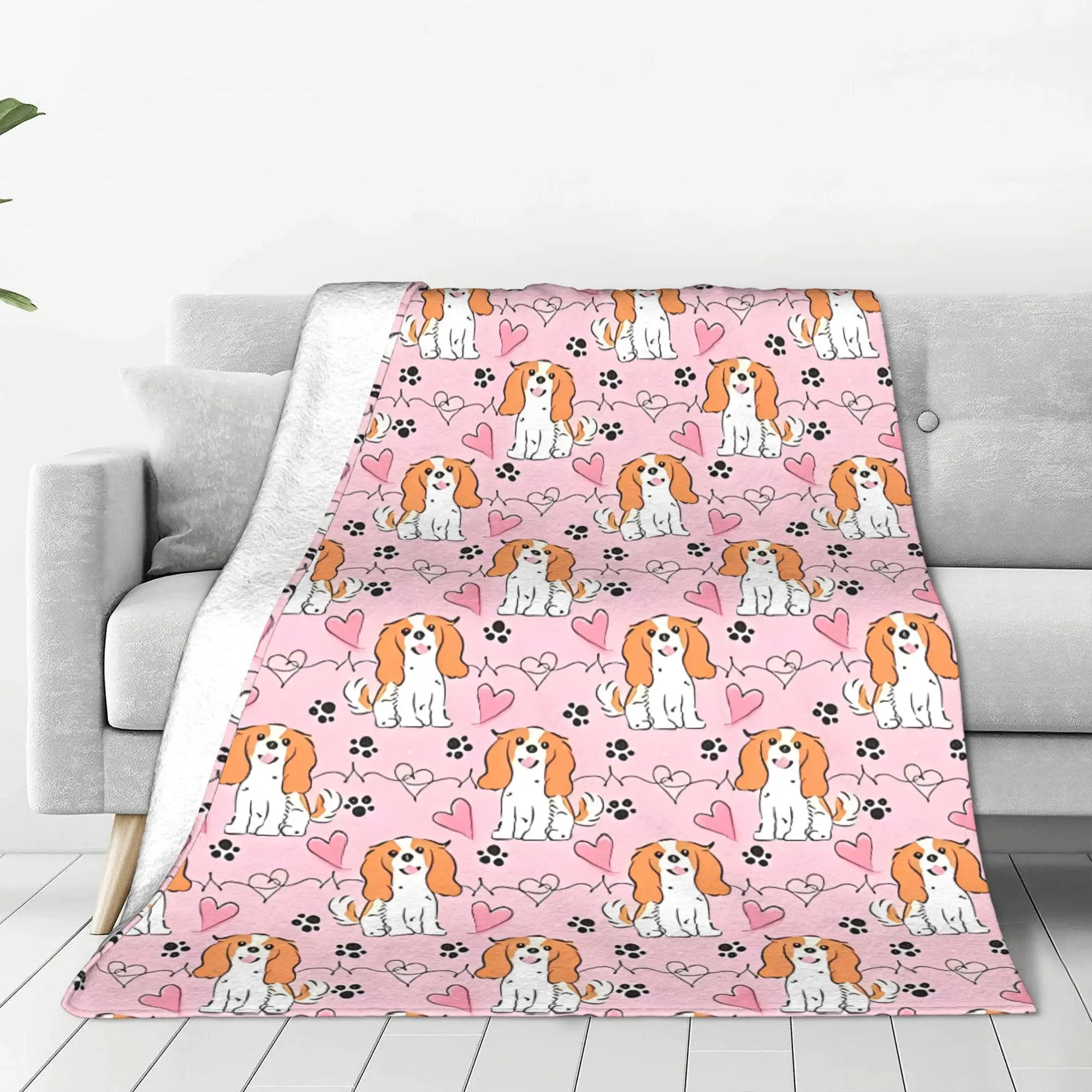 Kawaii Blenheim Cavalier King Charles Spaniel Knitted Blankets Flannel Cartoon Warm Throw Blanket Airplane Travel Bed Rug Piece