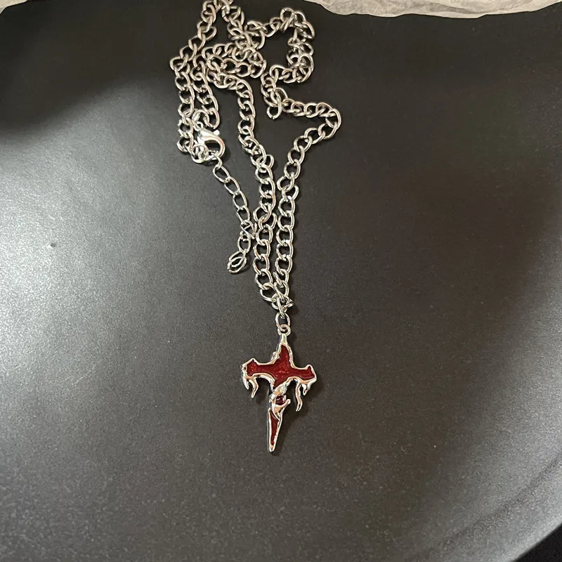 New Gothic Punk Cross Barbed Thorns Pendant Chain Choker Necklace 