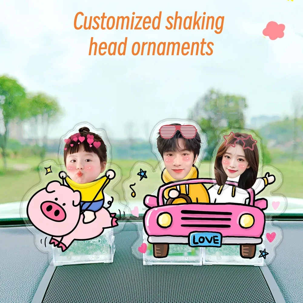 Shake head customized Acrylic Car decoration gift auto Diy design Battery Solar energy version 2023 ornament cute girl