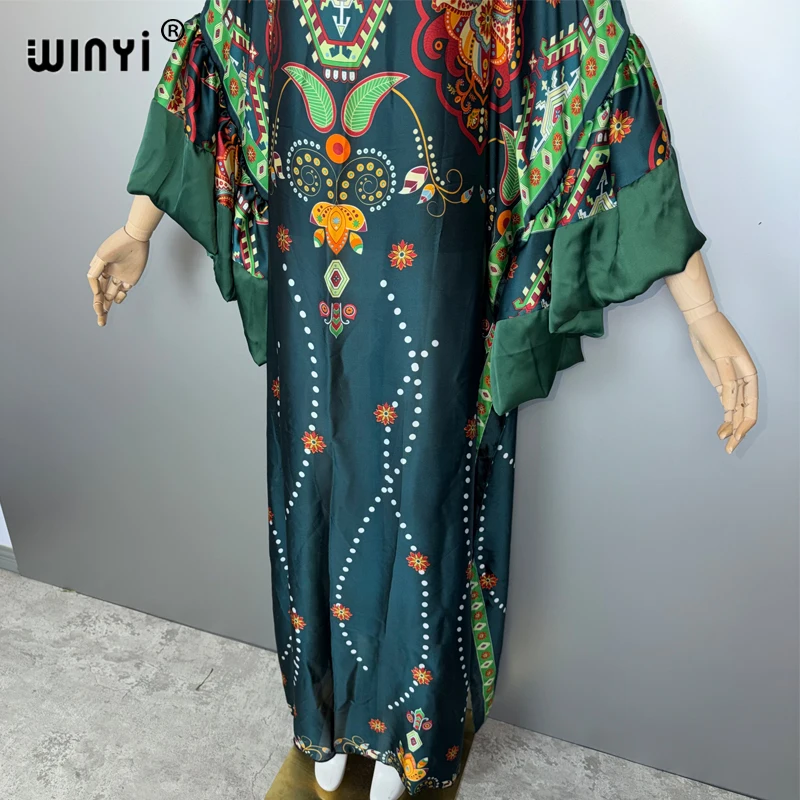 WINYI elegante soffio (ed) maniche abito da sera abaya dubai lusso femminile allentato stampa caftano donna musulmana abbigliamento abito da spiaggia