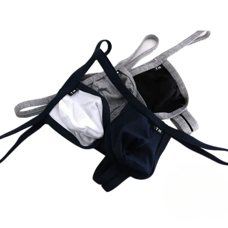 Contrast Trim Cotton Single String Men Thong U Pouch Mid Low Waist Elastic Sexy Male T-string Panties gays fashion daily wear