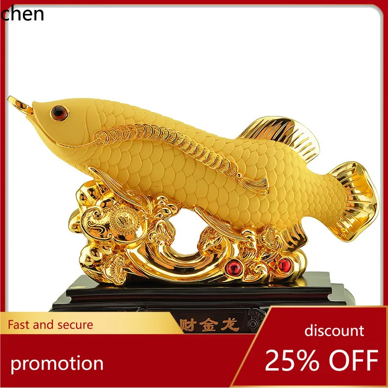 CZ Golden Arowana Ornament for Home Living Room, Wine Cabinet, TV Cabinet, Office Desk, Front Desk Decorative Craft