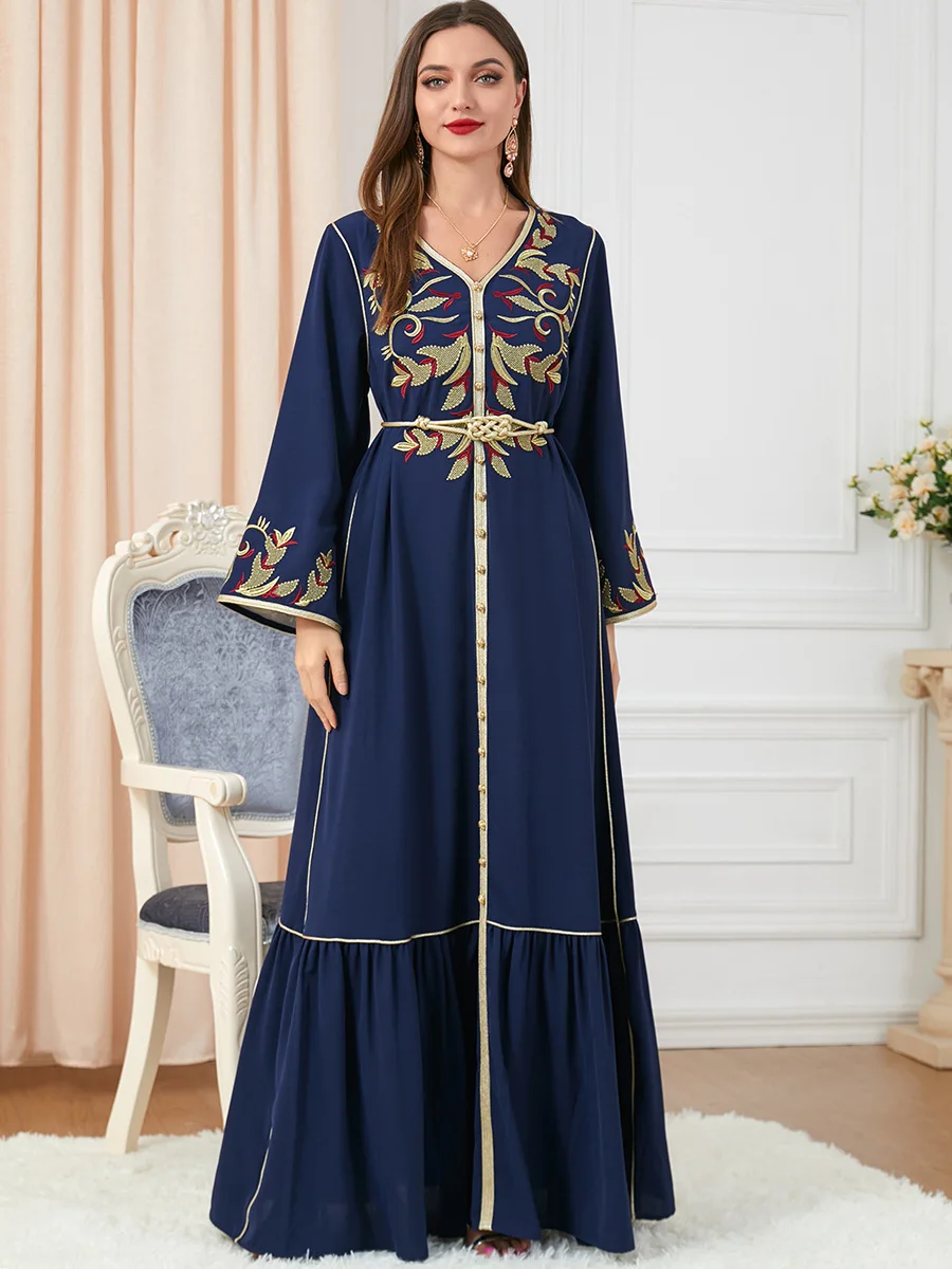 Imagem -06 - Vestido Kaftan Bordado Feminino Elegante Vestidos de Festa Babados Abaya Muçulmano Moda de Dubai Árabe Primavera