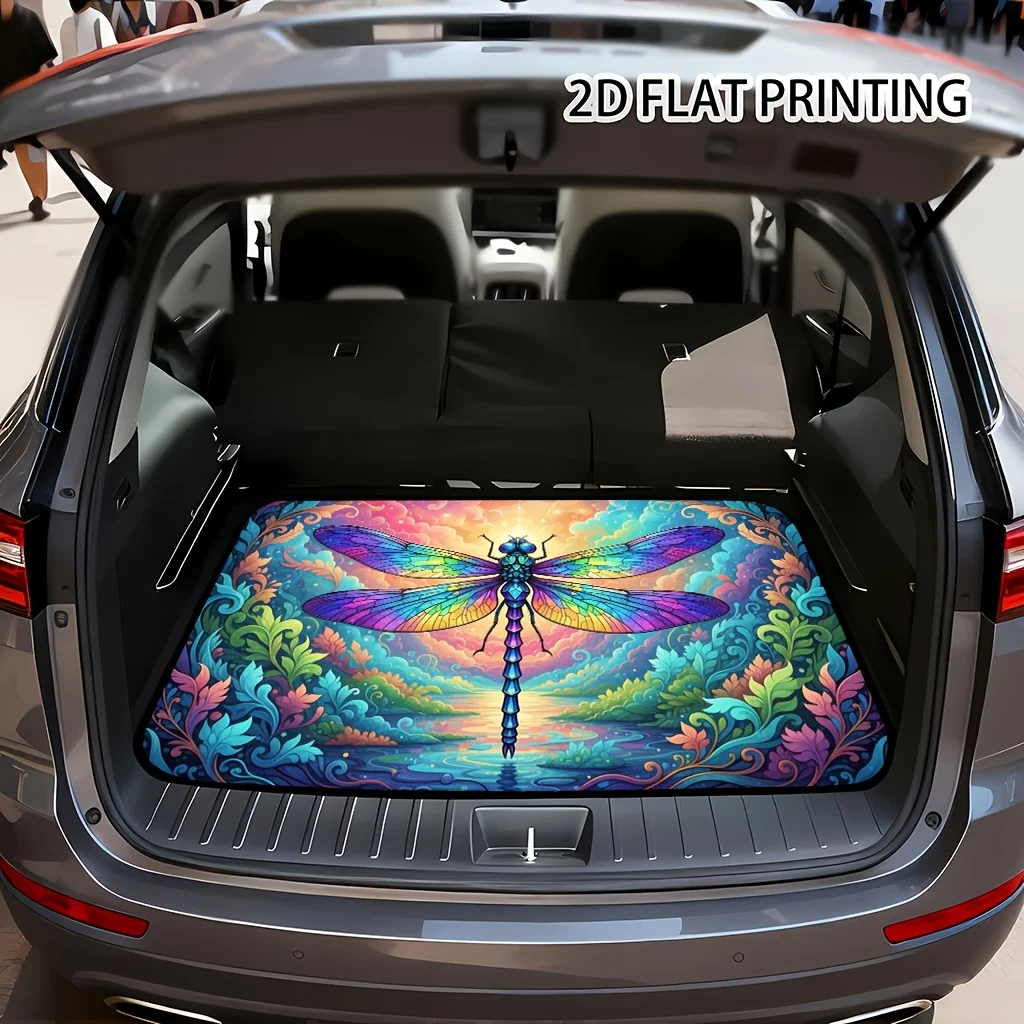1pc Of Colorful Dragonfly With A Natural Floral Background Trunk Mat, Suitable For Your Car'S Trunk, Easy Yet Stylish, Cargo Mat