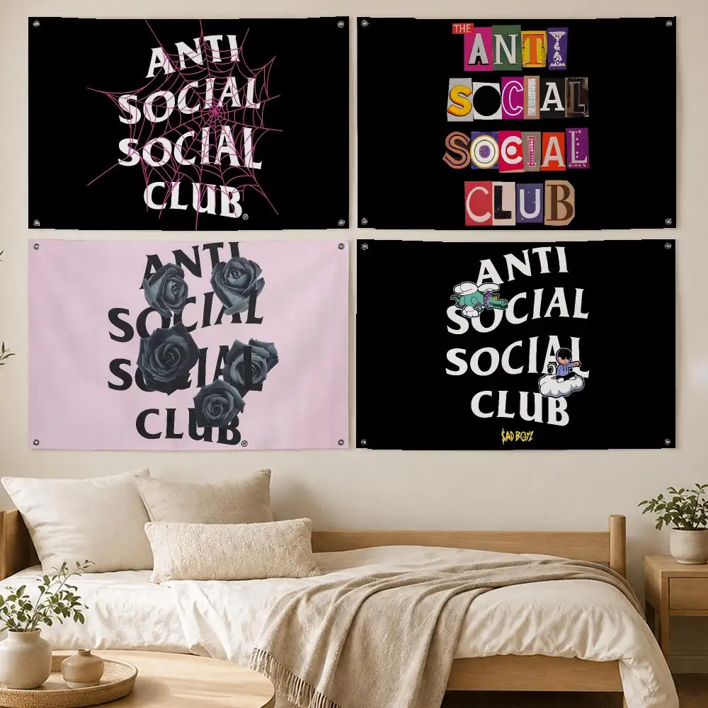 Hot Brand Anti Social SC Flags Room Bedroom Home Outdoor Wall Hanging Concert Printed Background Decoration Art Banne