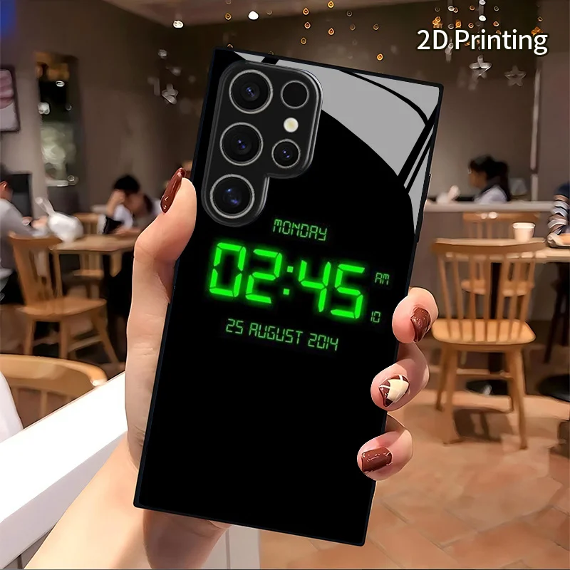 Handyhülle aus gehärtetem Glas mit Zeitanzeige, geeignet für Samsung Galaxy S26 S25 S24 S23 S22 S21 S20 FE/Ultra/Plus, sturzsicher.