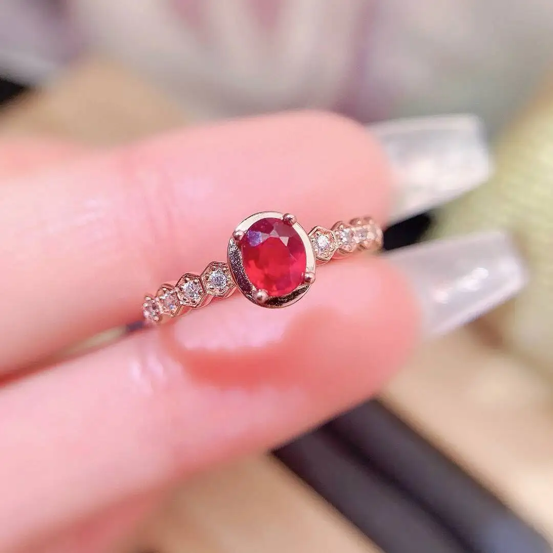 KJJEAXCMY high-grade Jewelry Natural Women's Ruby Ring S925 Silver Colorful and splendid Crystal pure fire flash explosion