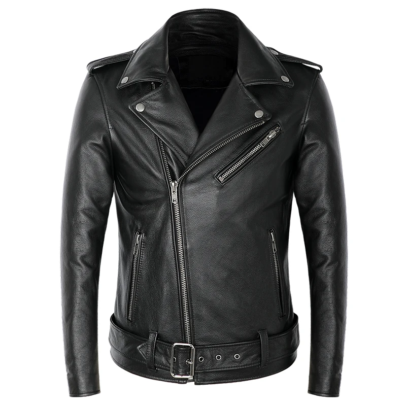 

Slim Fit Men's Genuine Leather Jaet New Sle Asymmetrical Zipper Head Layer Cowhide Motorcycle Biker Jaet Faion Urban ...
