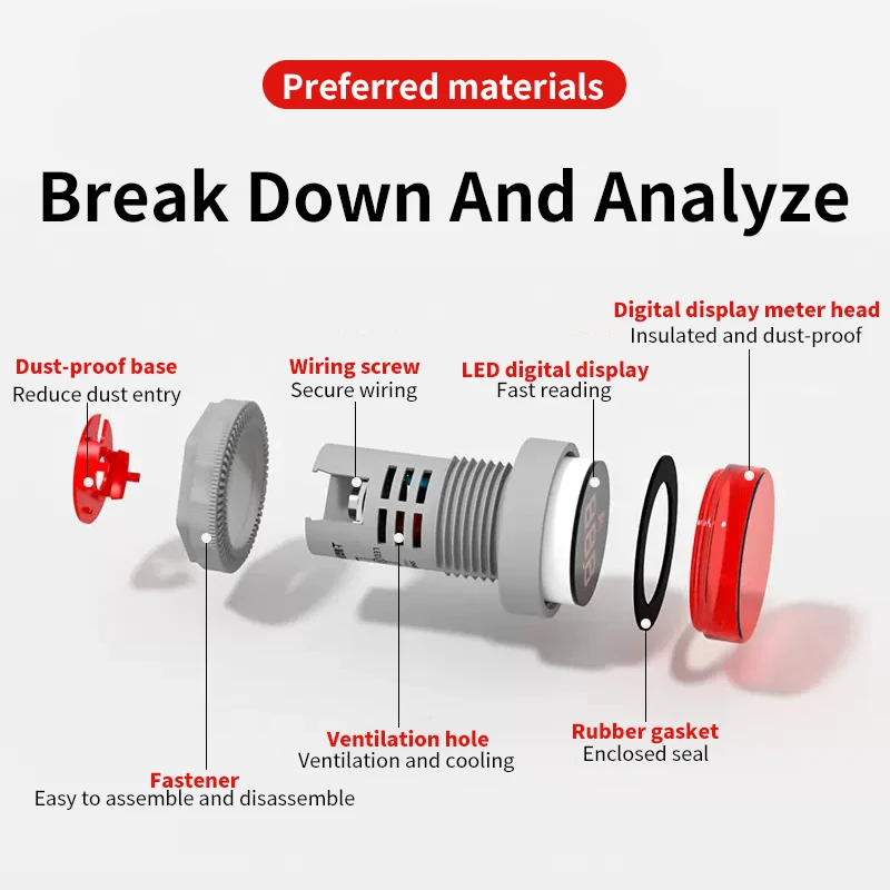 22mm AC 60-500V Mini Voltage Meter LED Voltage Indicator Round Digital Gauge Signal Light  Signal Light Tester
