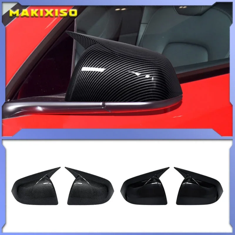 

For Tesla Model Y 2020-2022 Rearview Mirror Cover ABS+Carbon Fiber Reversing Mirror Cover Car Modification Accessories