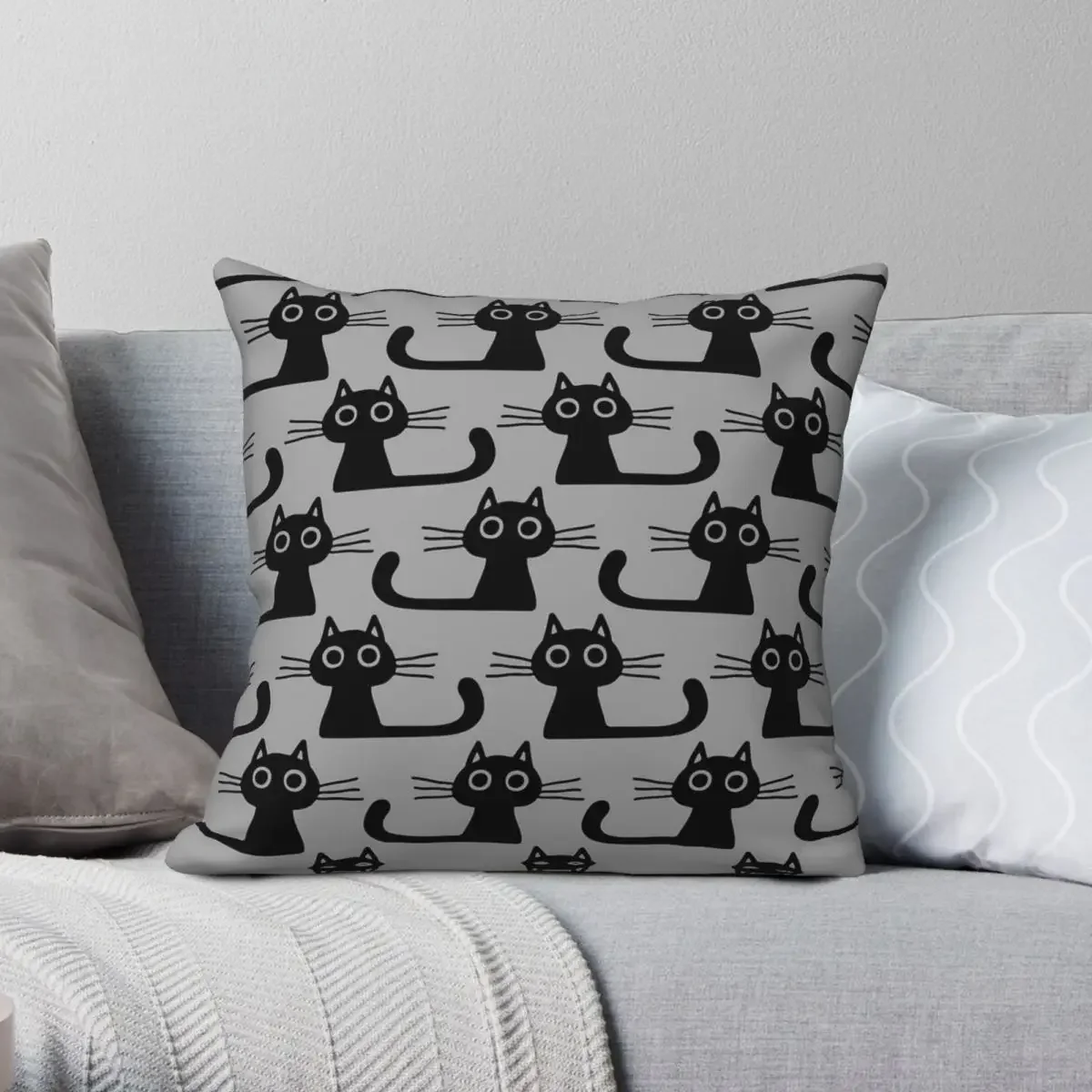 

Cutie Kitty Cat Wide Eyed Black Kitten Square Pillowcase Polyester Linen Velvet Printed Zip Decorative Pillow Room Cushion Cover