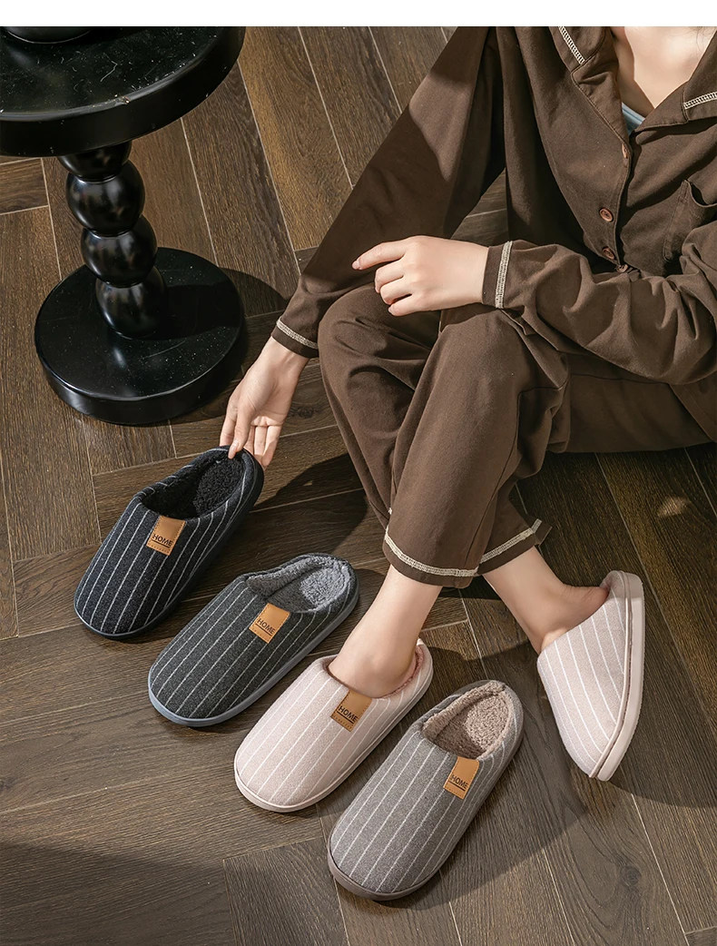 Gemütliche Clog-Hausschuhe aus Stoff mit vertikalen Streifen, Unisex, weich, warm, rutschfest, leicht, bequem, für Paare, Winter-Hausschuhe – Detail 14