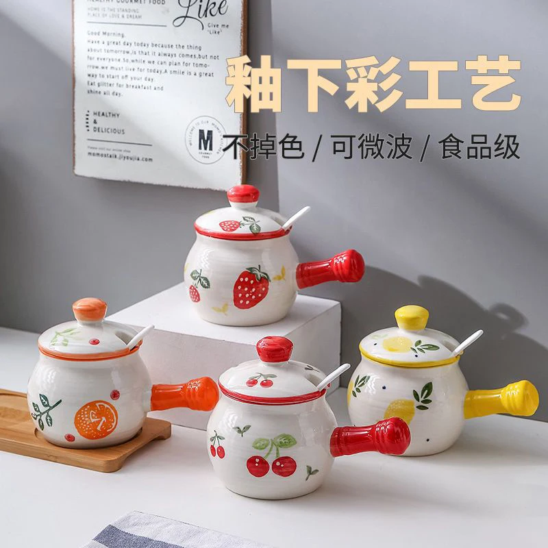 

Ceramics Fruit Watermelon Lemon Handle Container Kitchen Salt Pepper Seasoning Spice Jar Powder Sugar Condiments Storage Spoon