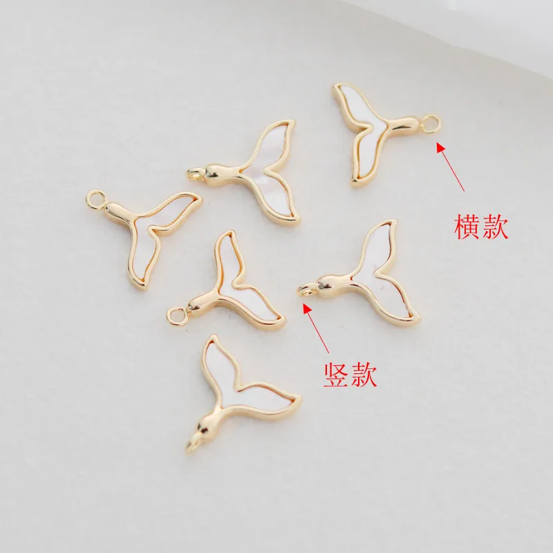 14K Gold Plated Mermaid Tail Pendant With Shell Inlay 14.5*15mm DIY Bracelet Necklace Jewelry Charms Findings