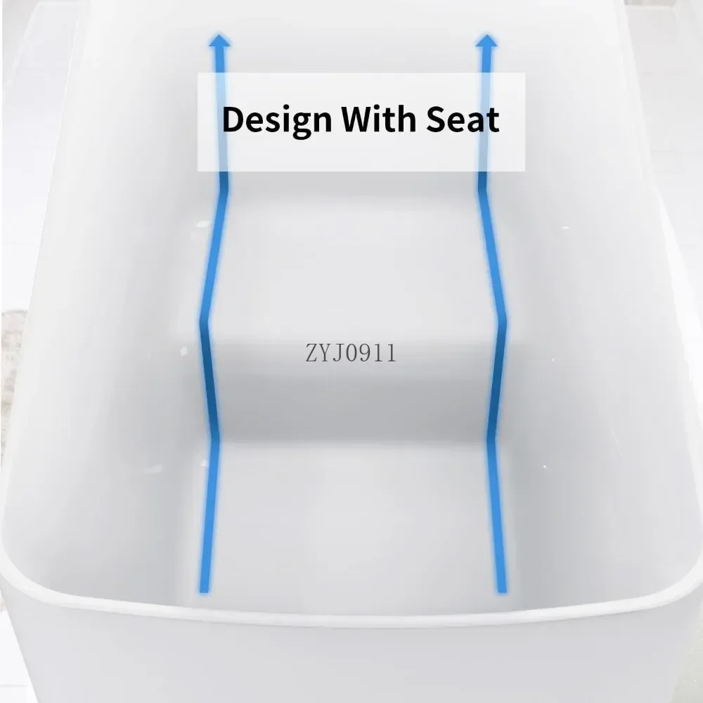 Luxurious 47 Inch Lucite Acrylic Freestanding Bathtub Square Japanese Design Soaking Comfort Seat Chrome Drain Slotted Overflow