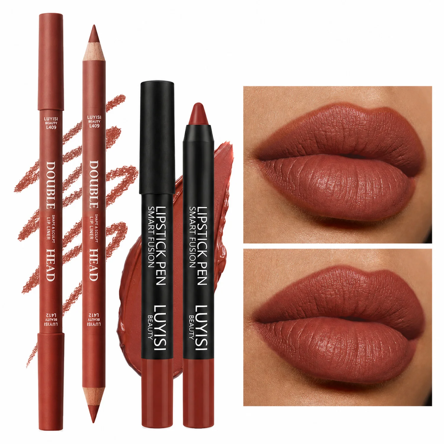 2pcs/Set:1PC Dual-Ended Lip Liner&1PC Matte Lipstick,Waterproof Long-Lasting Smudge-Proof, Velvet Matte Effect Lip Combo.
