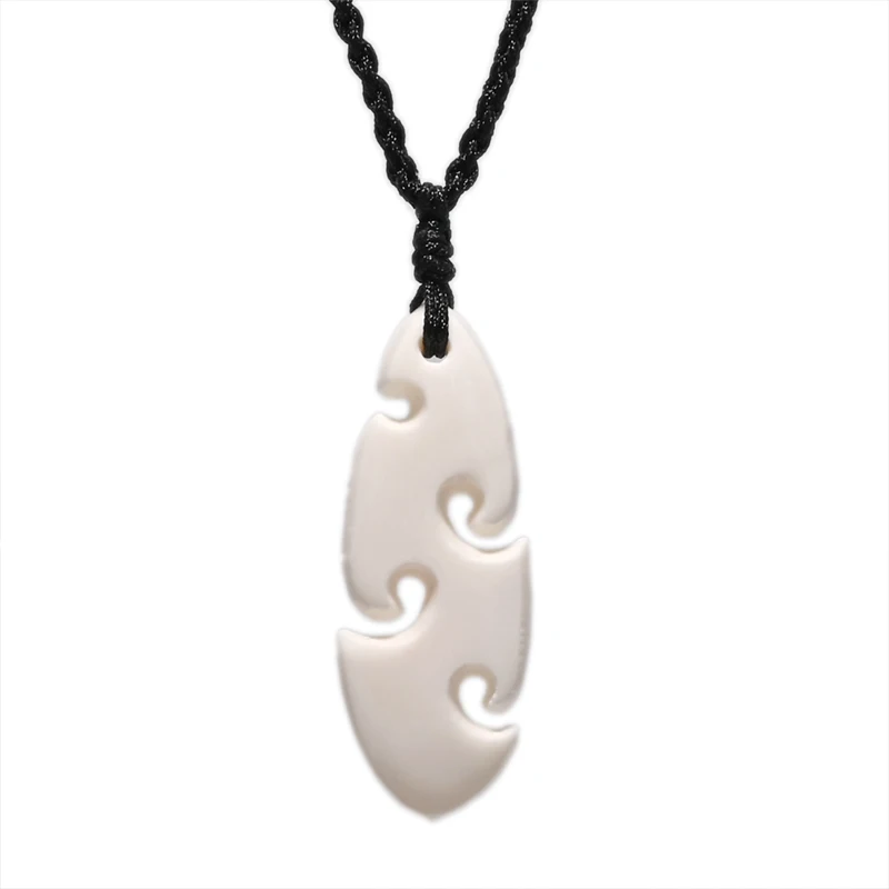 GX088  Hot Sale New Zealand Maori handmade jewelry men sea waves necklace women yak bone pendant necklaces of surfing