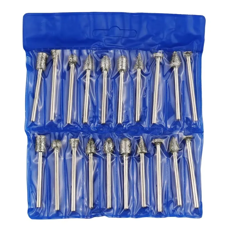 20Piece Set of Coarse Sand 46 Mesh Diamond Grinding Head Grinding Needle Handle Diameter 3mm Jade Carving Raw Stone Grinding